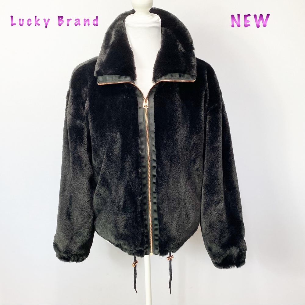 NWOT-Black Silky Faux Fur with Rose Gold Oversized Jacket S - Picture 1 of 12